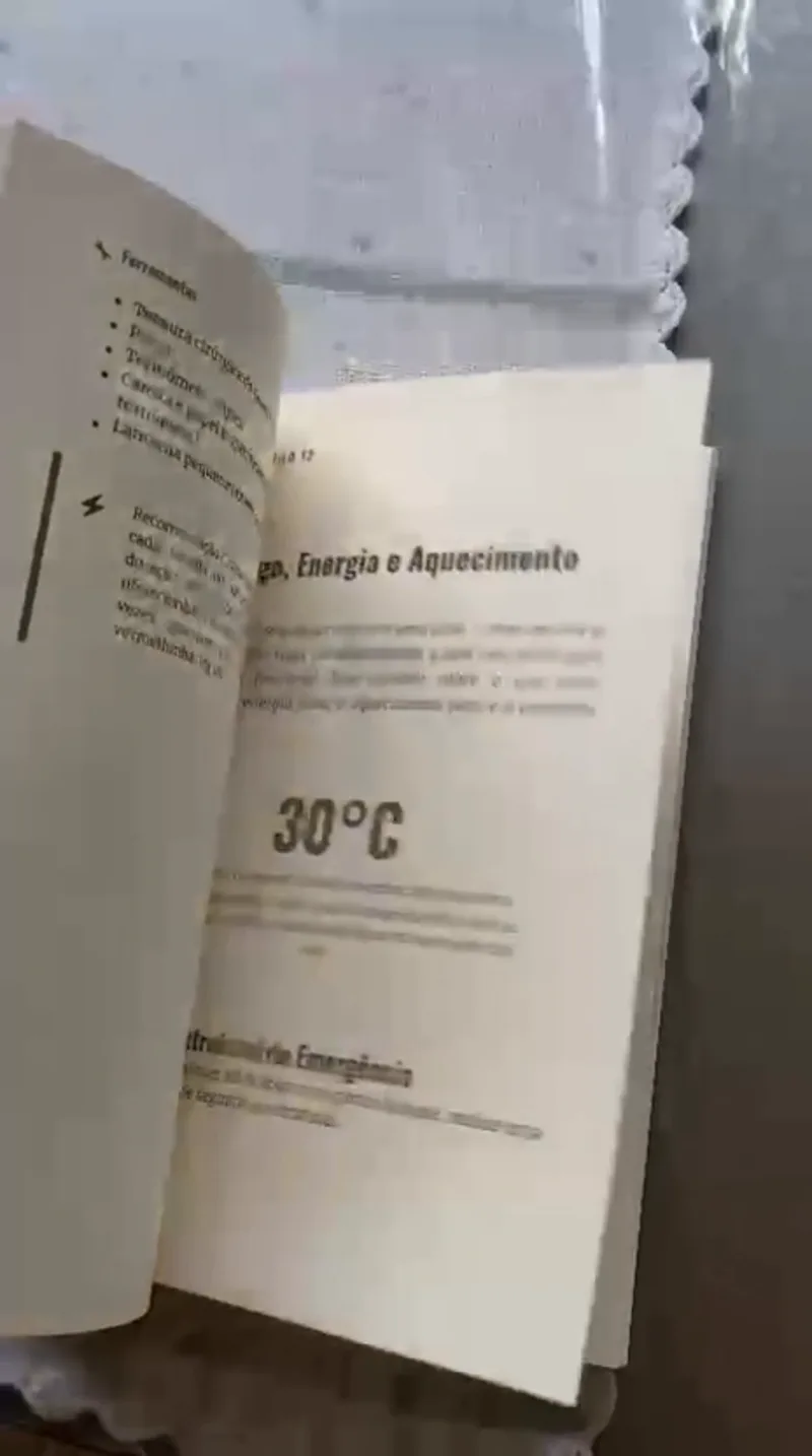 Página do livro sobre energia e aquecimento quando a luz cai